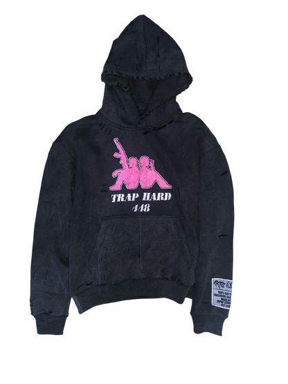 TRAP HARD Distressed Black & Pink Pullover