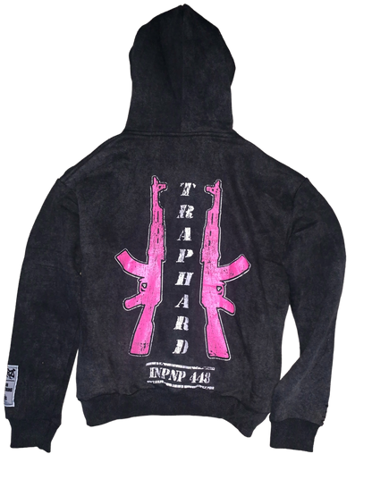 TRAP HARD Distressed Black & Pink Pullover