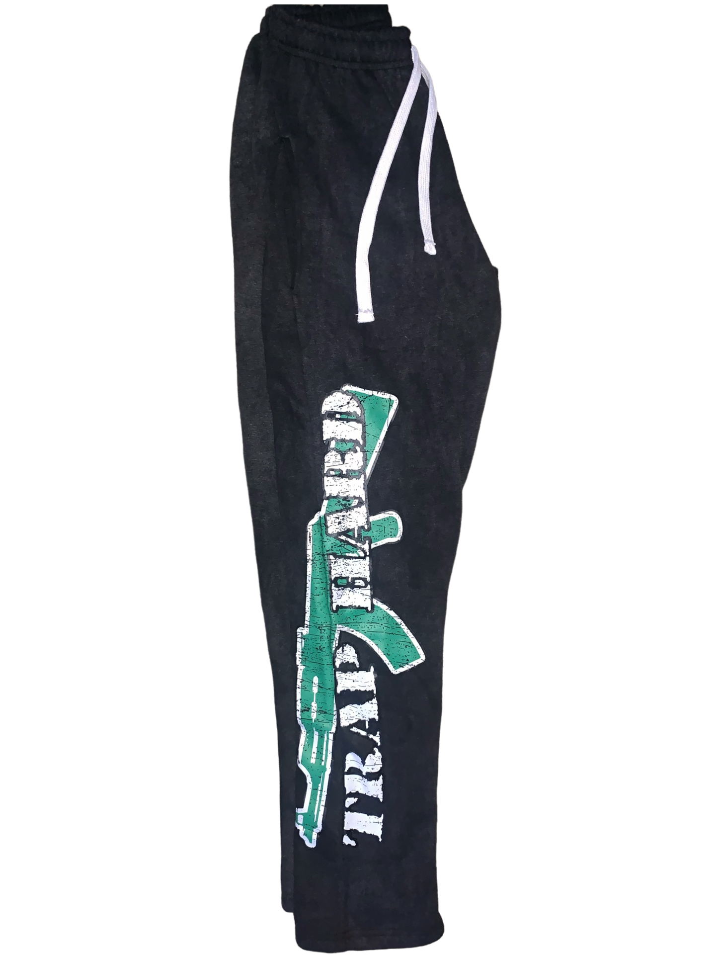 TRAP HARD Acid Wash Black & Green Sweatpants